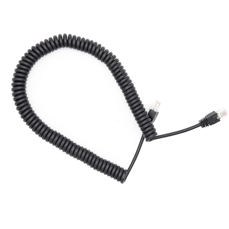 M8 6 core male right angle 90 degree A code PVC PUR PU sheath coiled cable 2 Meters