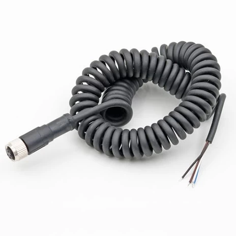 One of the 3000 mm coiled closed length manufacturer of M12 male female 3 4 5 6 8 12 17 core retractable coiled electrical power cord cable