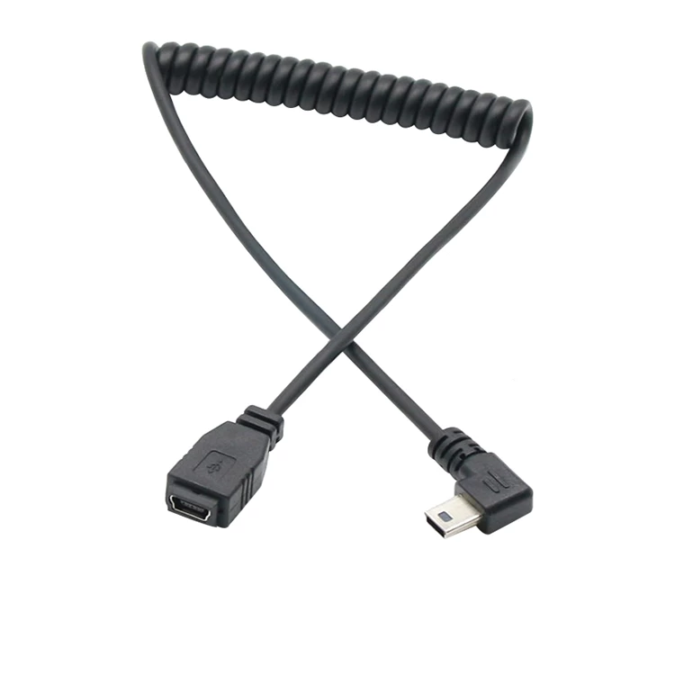 USB 2.0 double angle droit usb un câble spiralé mâle à mini usb