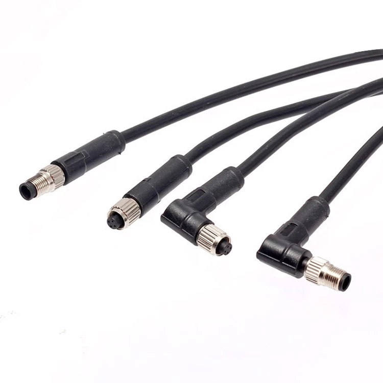 Waterproof IP67 3Pin 4Pin Right Angle M5 Female Plug Connector Overmolding Cable