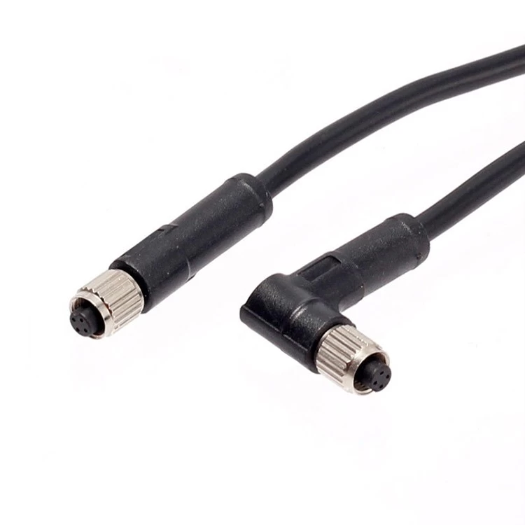 Waterproof IP67 3Pin 4Pin Right Angle M5 Female Plug Connector Overmolding Cable