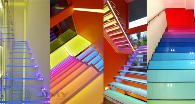 indoor decoration laminated color glass stair treads