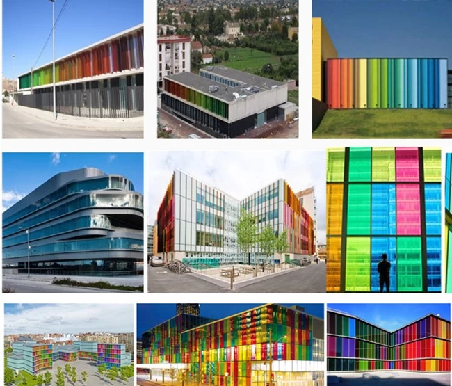 colored U channel glass facade projects