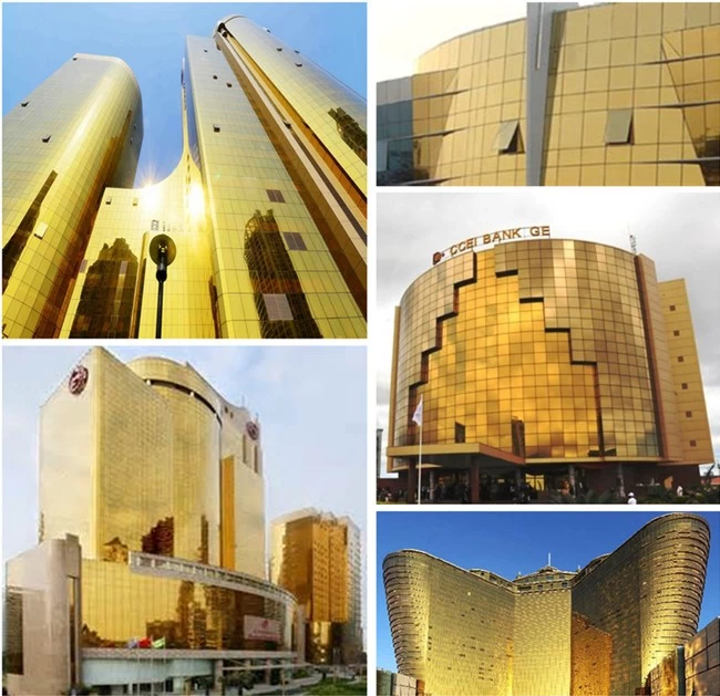 Golden reflective laminated glass curtain wall