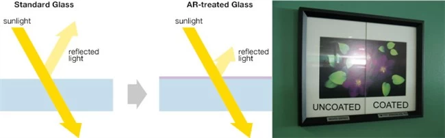 clear float glass and anti-reflective glass