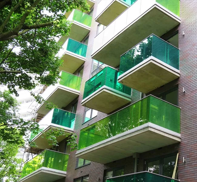 green colored tempered laminated glass balconies 