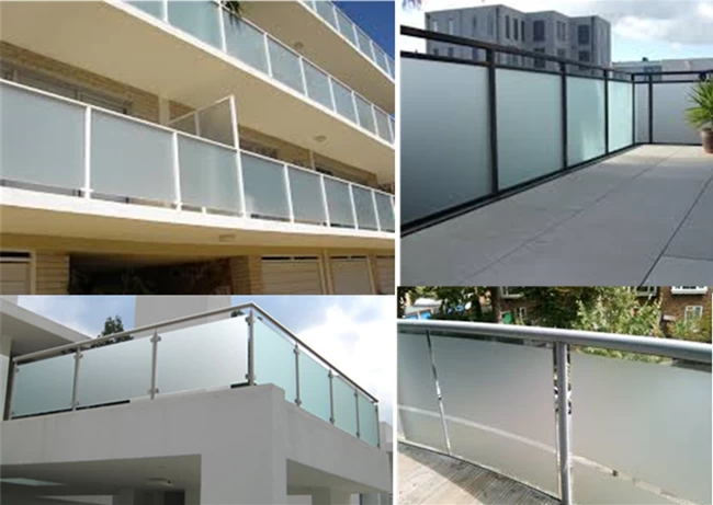 two layers acid etched laminated glass for balustrades