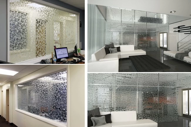 acid etched bird nest pattern glass wall