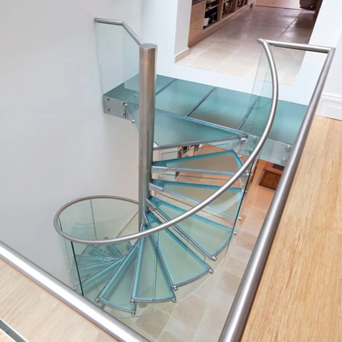 Extremely small radius R680 6+6mm curved tempered laminated glass spiral staircase railing