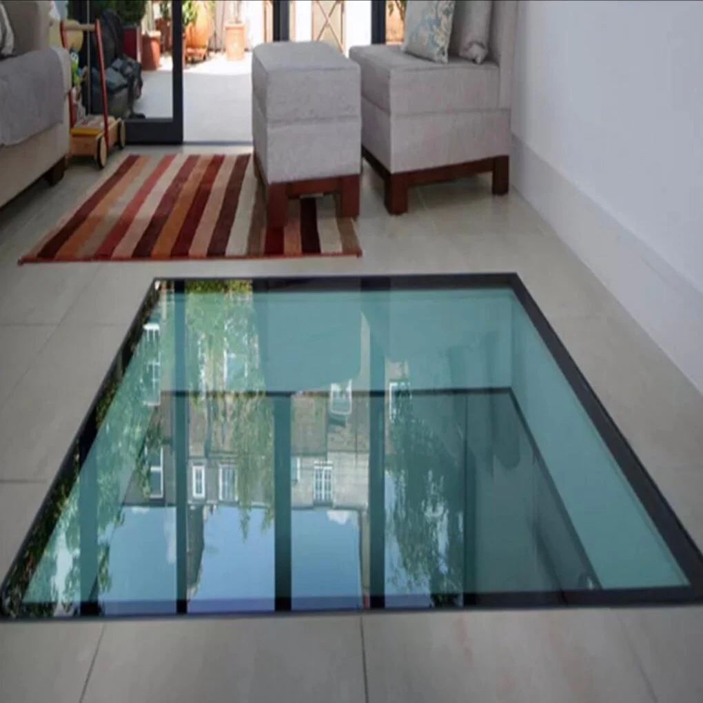 High safety transparent 15+15+15mm black silk screen printing laminated glass flooring