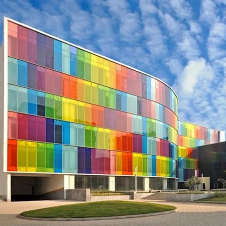 Outdoor Lightweight multi colored U-shaped glass curtain wall, colorful U profile glass façade, color U channel outside glass wall