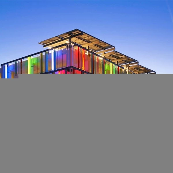 Outdoor Lightweight multi colored U-shaped glass curtain wall, colorful U profile glass façade, color U channel outside glass wall