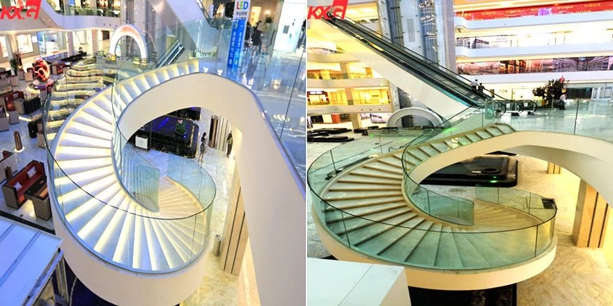 flat curved staircase handrail glass