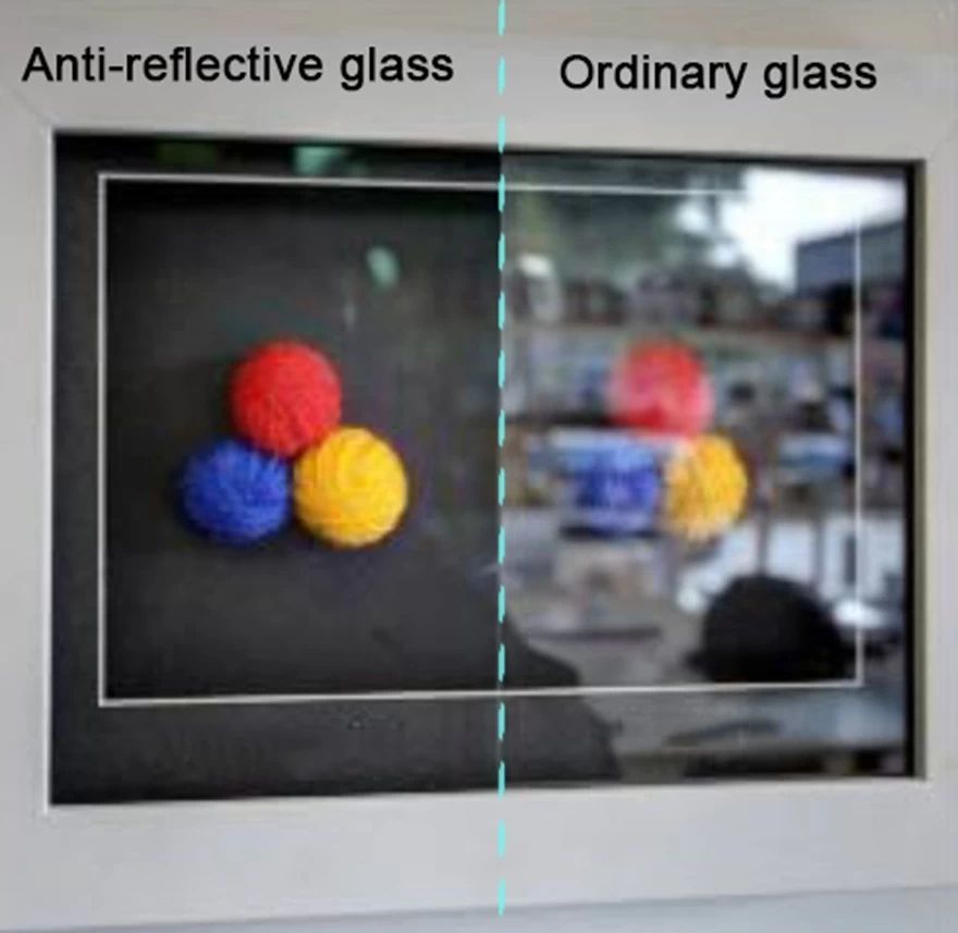 Non-glare glass for picture frames, anti reflective glass