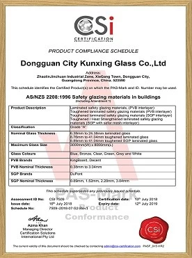 AS/NZS 2208:1995 Safety PVB SGP Laminated Glass