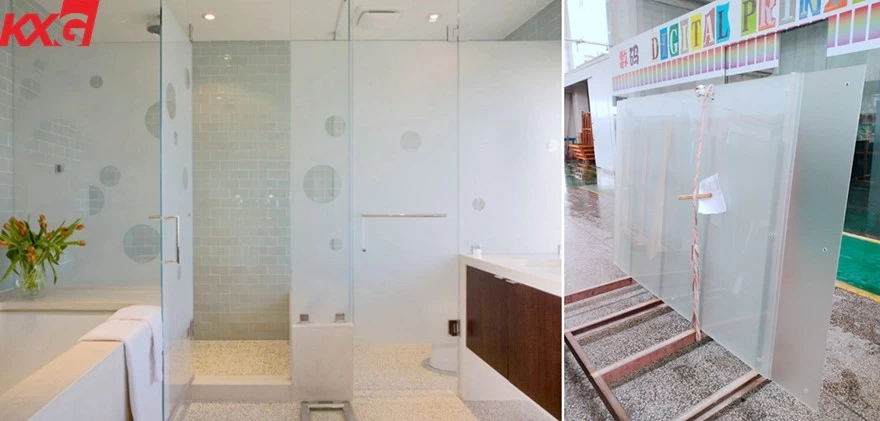 acid etched tempered safety glass shower door 