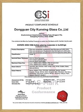 AS/NZS 2208:1995 Safety Toughened Glass / Tempered Glass