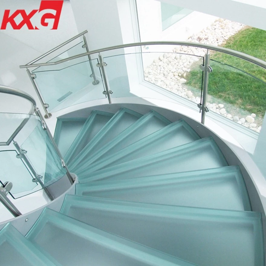 China Trapezoidal safety stair railing glass -spiral stair railing curved glass factory supplier manufacturer