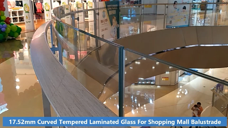 shopping mall glass balustrade 17.52mm curved tempered laminated glass KXG