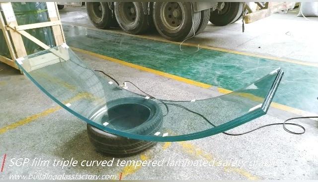 KXG - SGP filem triple melengkung tempered laminated safety glass