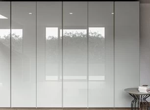 White film laminated glass partition.
