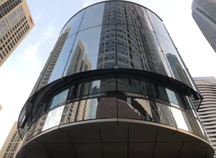 Curved low e insulated glass curtain wall.