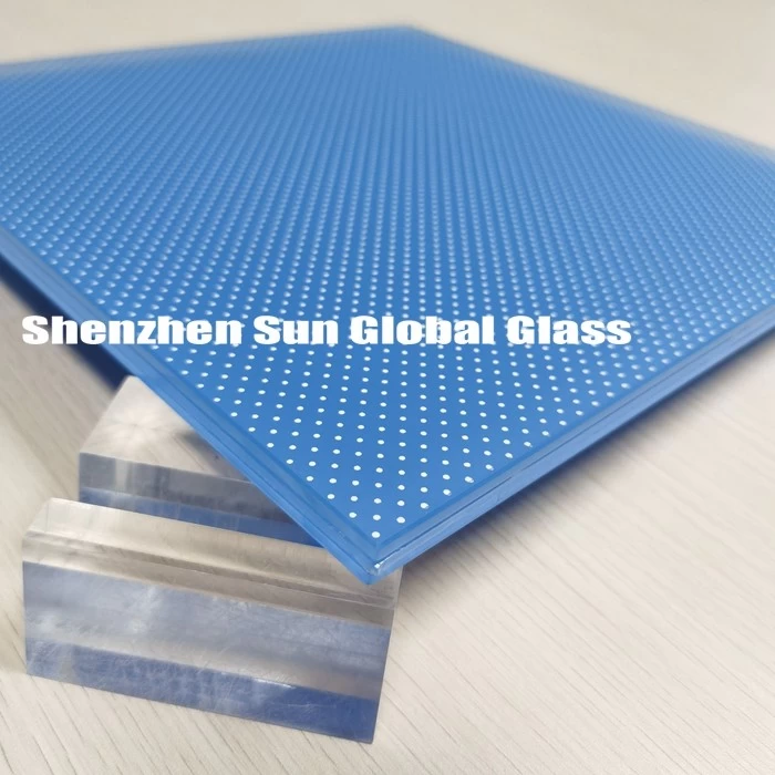 12.28mm opaque anti slip blue laminated floor glass