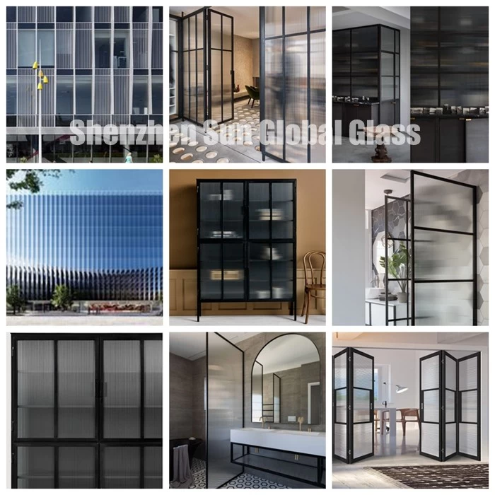 8mm tempered ribbed glass with black backing, 8mm toughened black reeded glass, 8mm toughened fluted textured glass, 8mm fluted black silvered architectural cast glass, 8mm black grooved glass