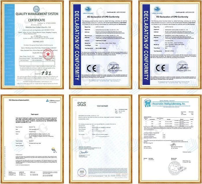 ce and sgcc iso glass certificates