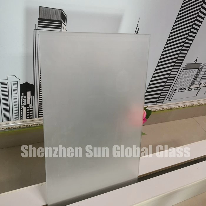 Frosted PVB laminated glass, acid etched glass, toughened laminated glass, translucent laminated glass, 66.4 frosted ESG VSG, China glass suppliers, low iron frosted glass, CE certified laminated glass,