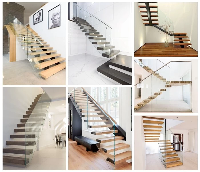 SZG floating wooden steps and glass railing system