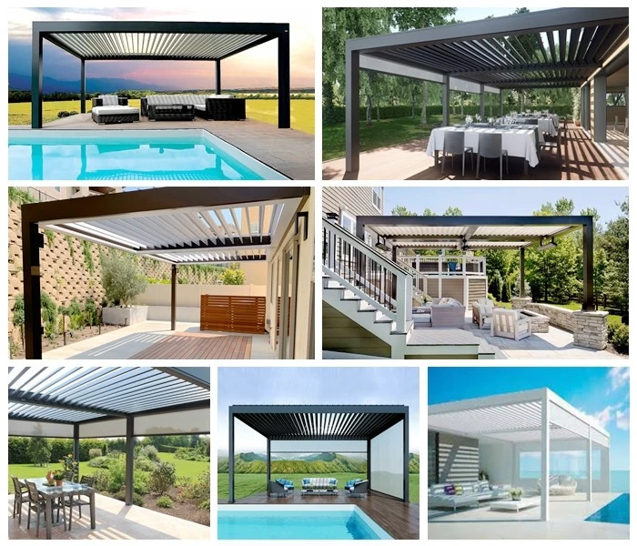 Motorized Louvered Pergola with Side Curtain-SZG 