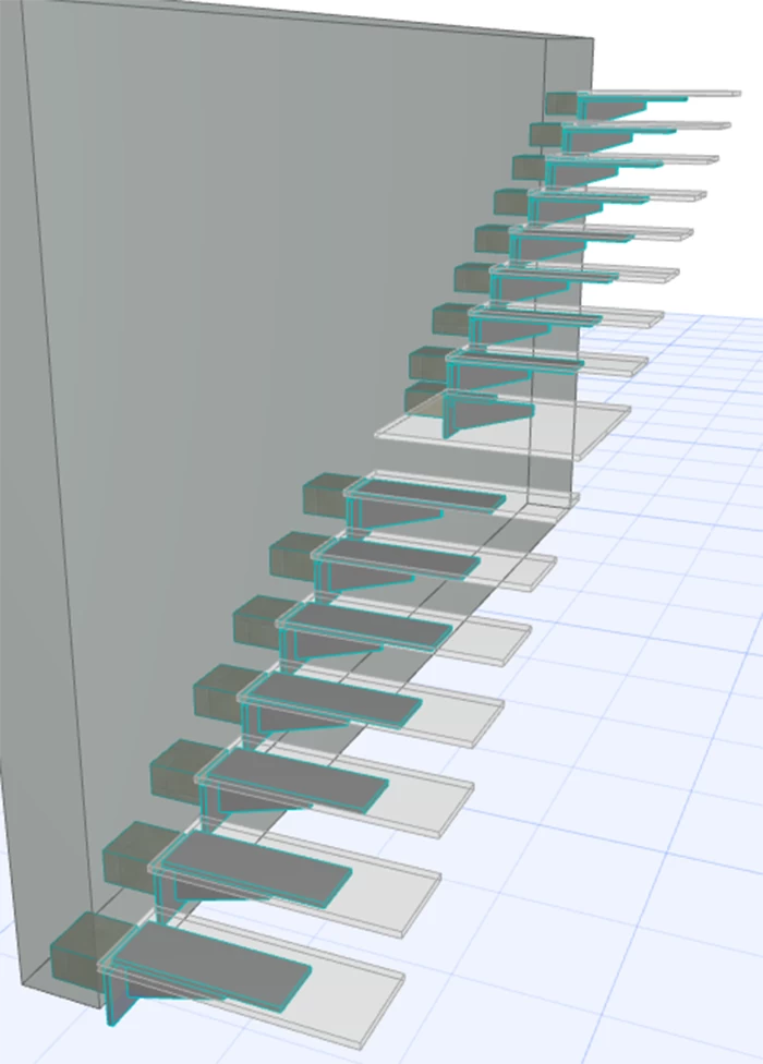 SZG floating wooden steps and glass railing system