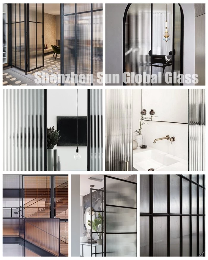 fluted glass for bathroom, narrow fluted glass, ribbed glass, 8mm reeded glass, toughened reeded glass, tempered fluted glass, fluted shower glass, transparent fluted glass,8mm fluted glass price, fluted ESG