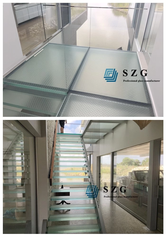 laminated glass stair treads, glass for bridge, stair cases, flooring glass, glass for floor, antiskid glass manufacturer, low iron ESG VSG, low iron FT anti slip glass