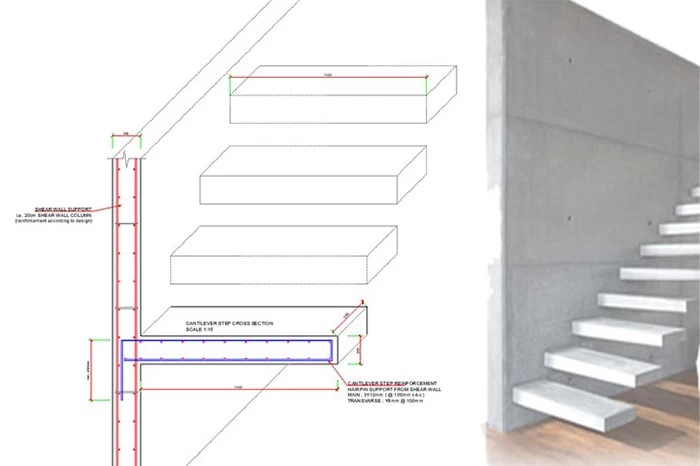 SZG floating wooden steps and glass railing system