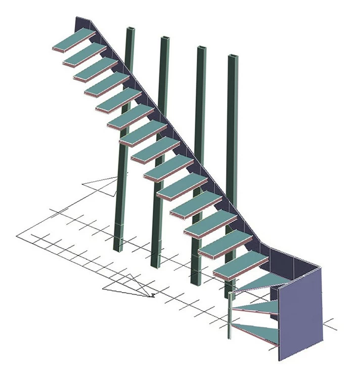 SZG floating wooden steps and glass railing system 