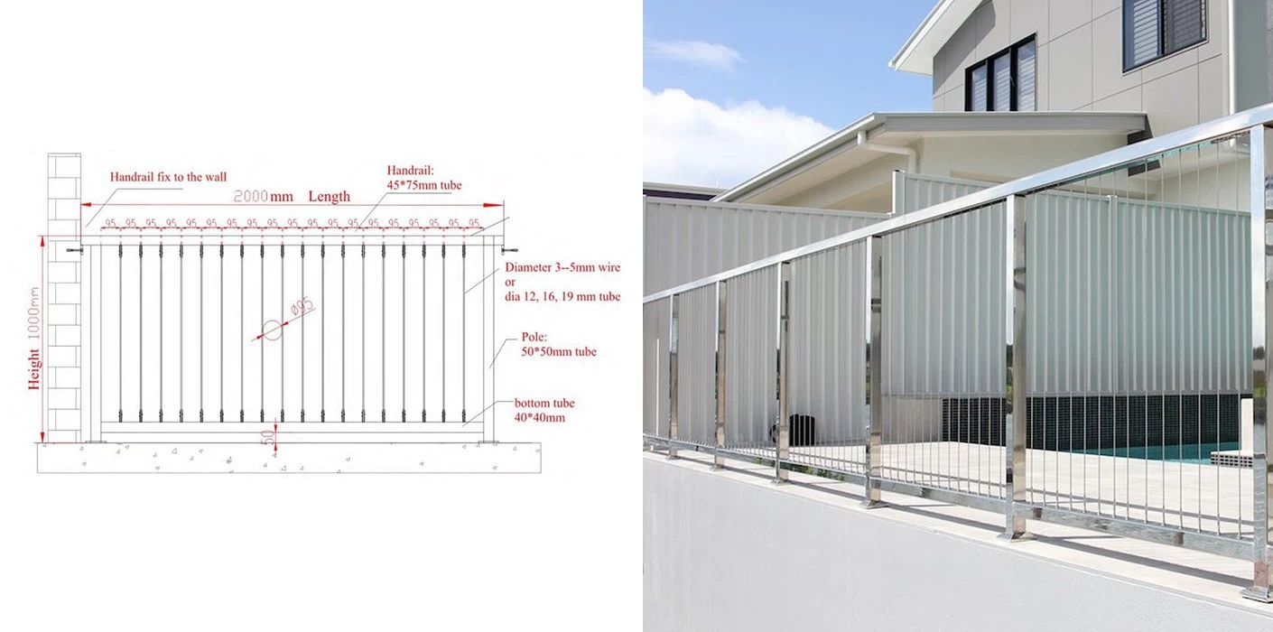 stainless steel cable railing systems, ss 304 316 tension wire handrail,  metal horizontal cable rope balustrade