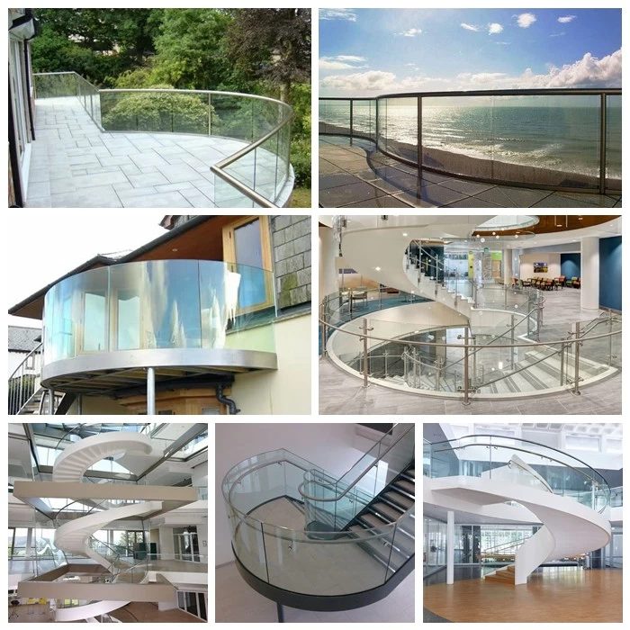 10mm 12mm 15mm 19mm curved toughened glass railing