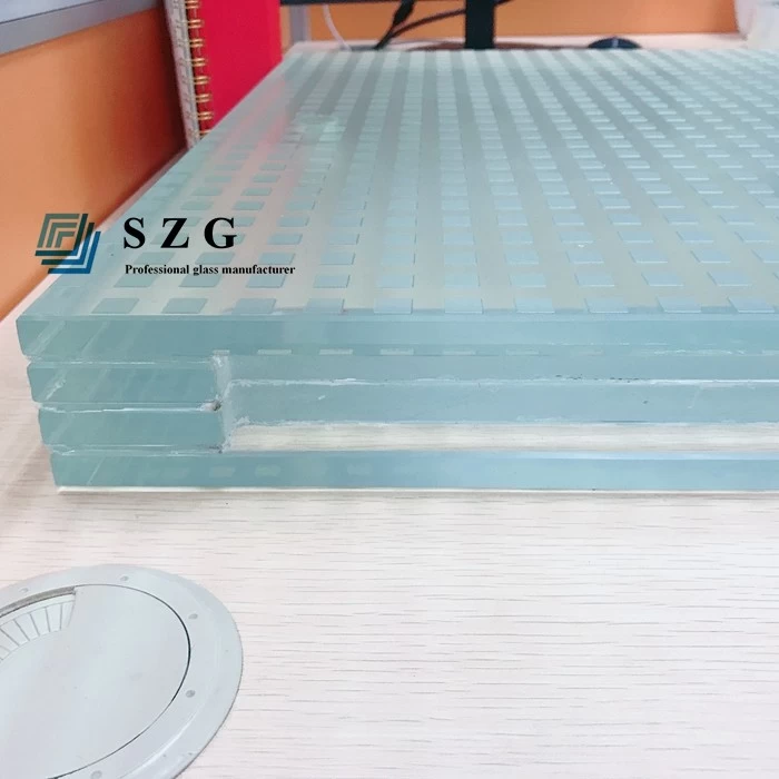 12+1.52 SGP+12+1.52 SGP+12+1.52 SGP+12 low iron antislip tempered laminated glass, 52.56mm ultra clear antiskid glass, 4 layers non slip laminated glass
