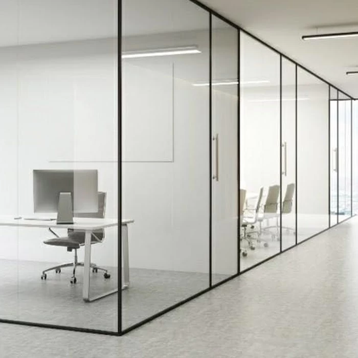 Pared de partición de vidrio templado transparente de 12 mm, vidrio endurecido aluminio U dividers, sistemas de partición de oficina de marco de aluminio