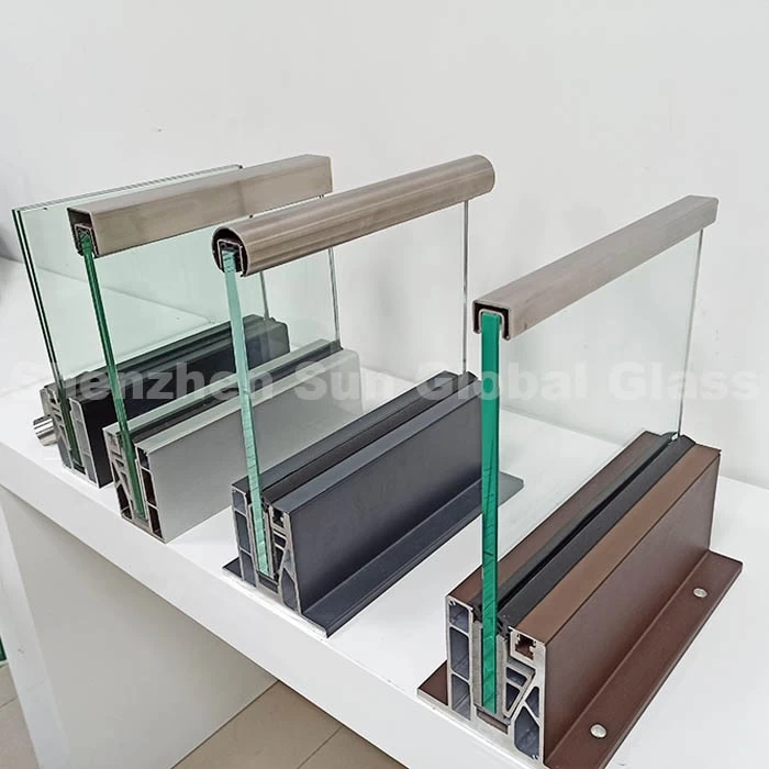 12mm tempered glass railing system, aluminium u channel glass railing, 1/2” clear toughened glass balustrade handrail system