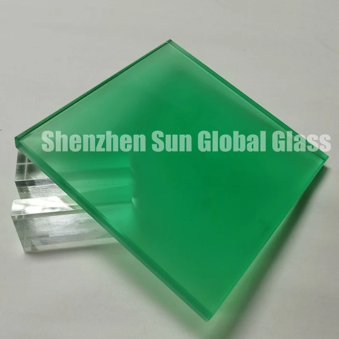 13.52mm color frosted PVB laminated glass, 1/2 inch green colored toughened laminated glass SGCC certified glass factory, 66.4 colour ESG VSG glass CE certified glass manufacturer