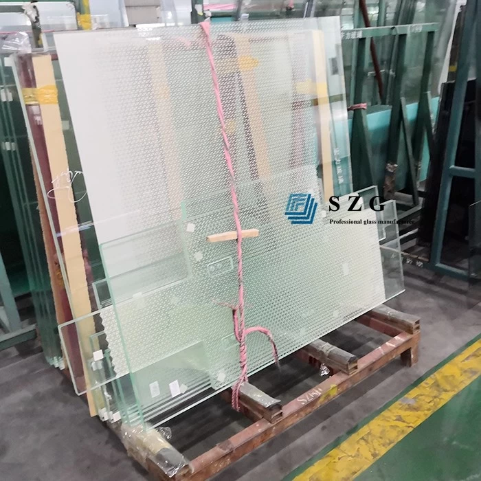 17.52mm ultra clear silk screen printed tempered laminated glass, 8+1.52+8mm low iron paint toughened PVB laminated glass, 884 extra clear silk printing safety VSG double glazed