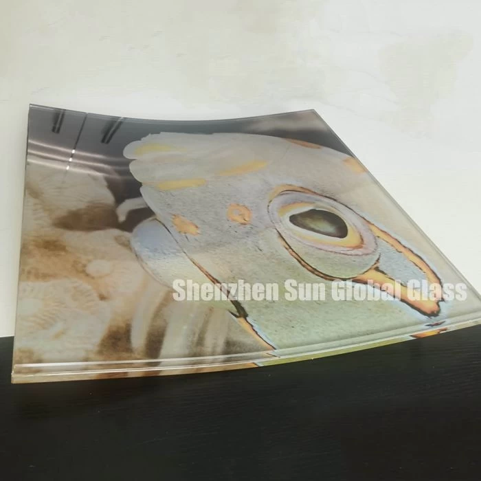 21.52mm digital printed tempered laminated curved glass, 10+10 curved toughened laminated glass with printing, 1010.4 ultra clear ESG VSG ceramic frit curved glass