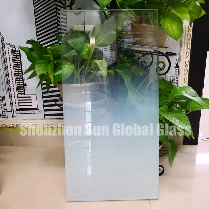 Vidrio laminado templado con gradiente blanco bajo en hierro de 21.52 mm, 1010.4 panel de vidrio laminado endurecido con gradiente ultra claro, 10 + 1.52 + 10 gradiente extra claro ESG  VSG vidrio