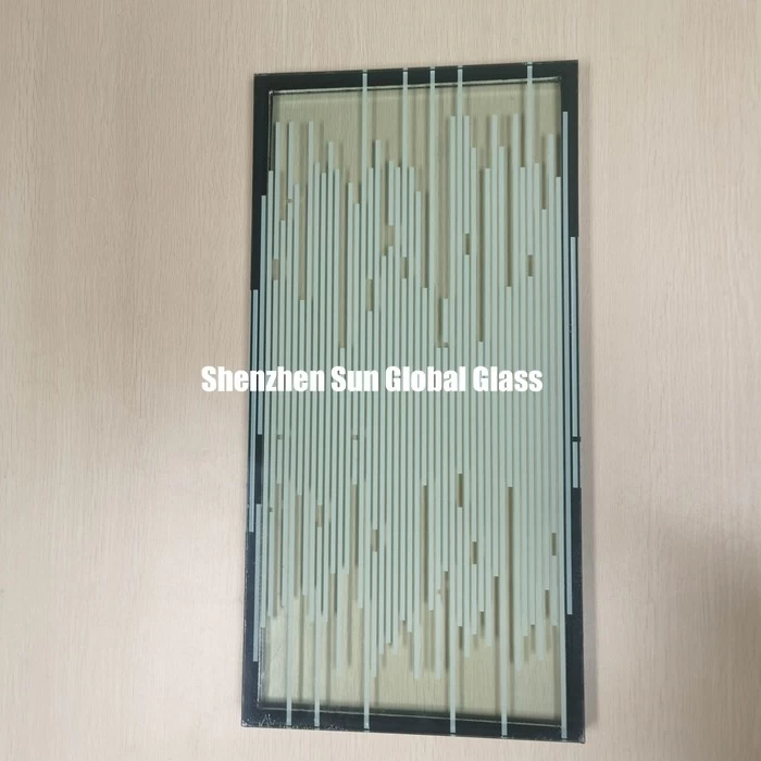 Vidrio impreso a rayas de 5 mm + vidrio aislante laminado templado laminado de 9A + 11.52 mm, vidrio aislante laminado endurecido a rayas blancas de 25.52 mm, vidrio aislante impreso para tabique