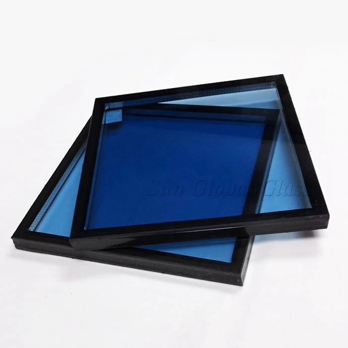 6mm tempered ford blue glass+12A+6mm tempered low e glass, 24mm ford blue  toughened double glazed glass, low e energy saving IGU