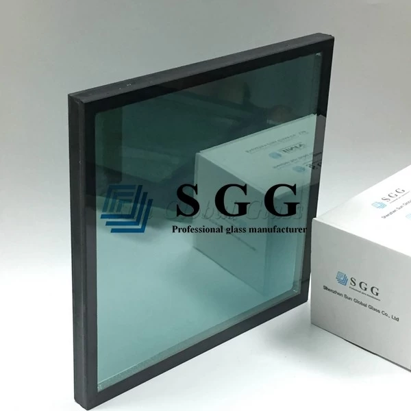 8mm F-GREEN COATING #2 toughened glass +12mm air + 8 mm clear tempered glass, 28mm French Green Low E coating tempered insulated glass, French Green Color Insulated Glass Unit