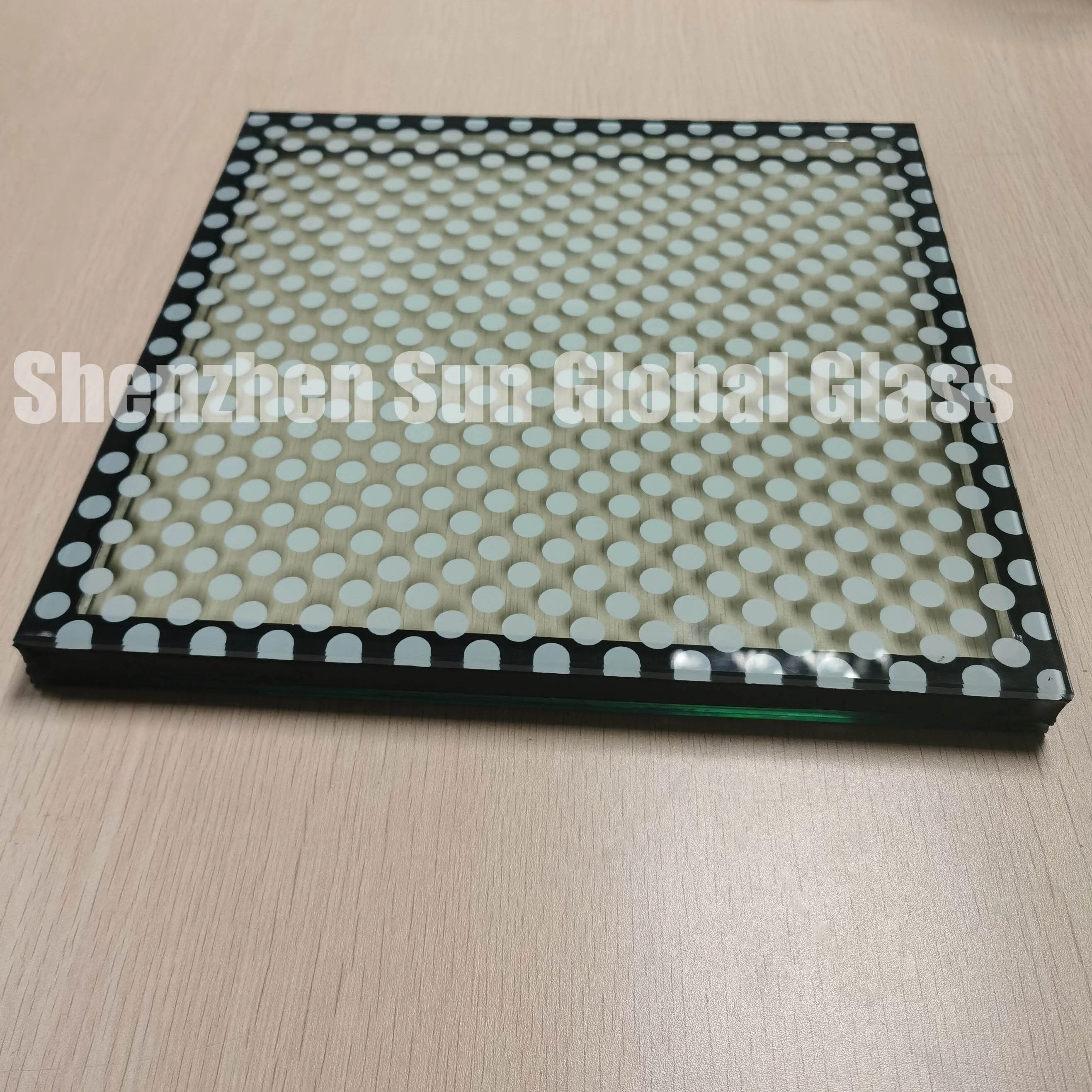 8mm low iron printed tempered glass+12A+11.52mm low iron tempered laminated glass, 31.52mm ultra clear tempered glass with dots printing IGU, 8mm extra clear printed toughened glass+12mm spacer+55.4 extra clear ESG VSG double glazing